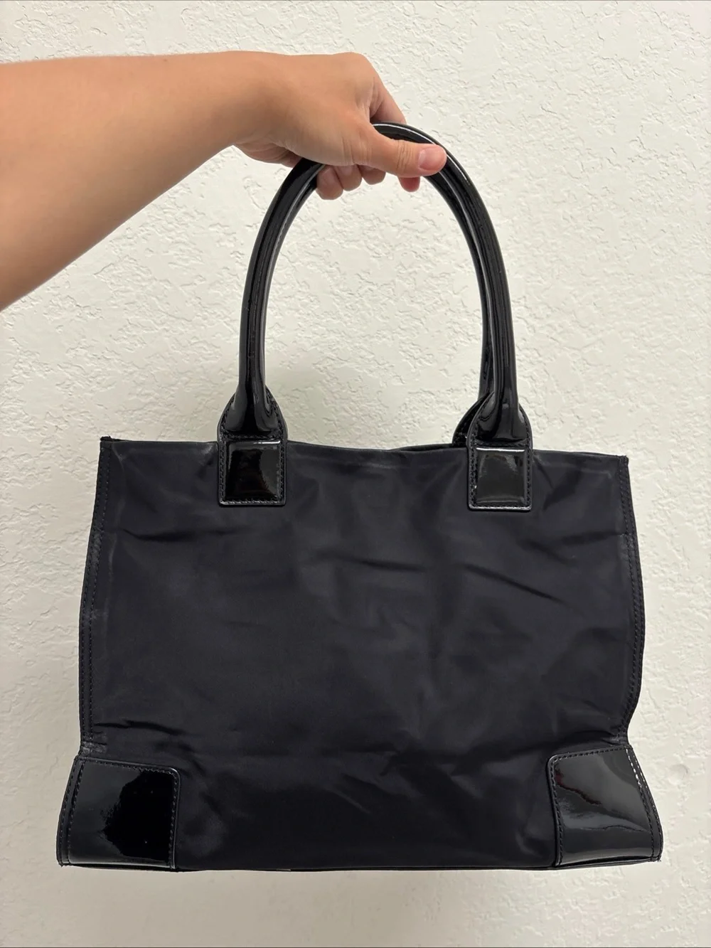 Tory Burch Black Patent Trim Nylon Tote